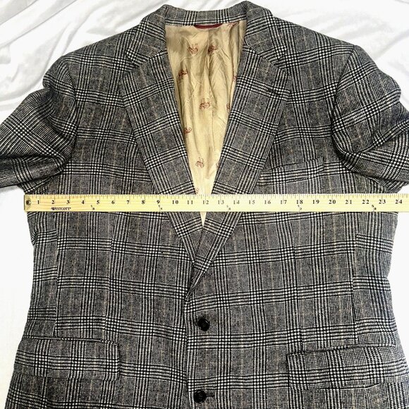 Vintage Jos A Bank Glen Plaid Camel Hair Blazer 46R Quiet Luxury Tradcore - Picture 7 of 11
